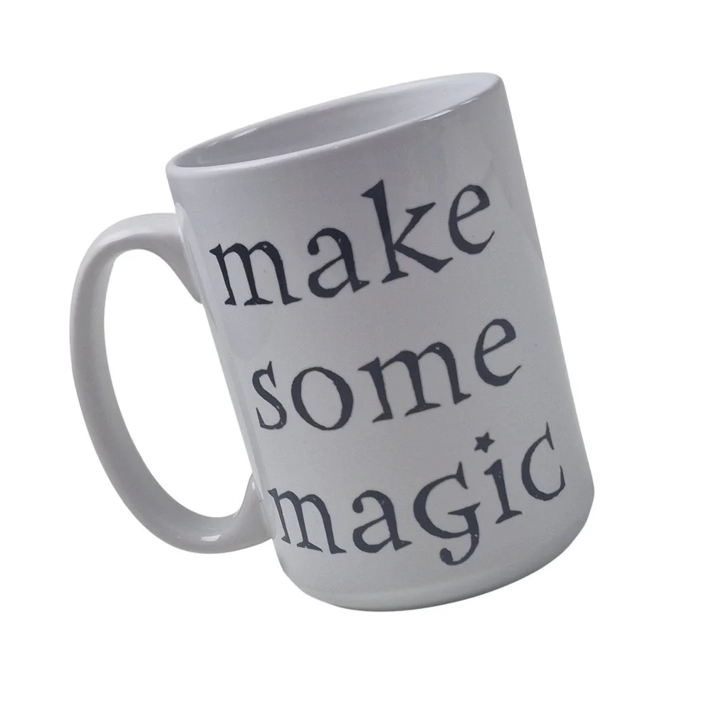 Make Some Magic White Ceramic Coffee Mug Wizard Witch Hat Stars Halloween‎ Cup